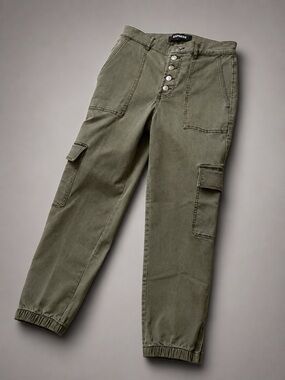 Express Women’s Olive Cargo Pants with Button-Fly
